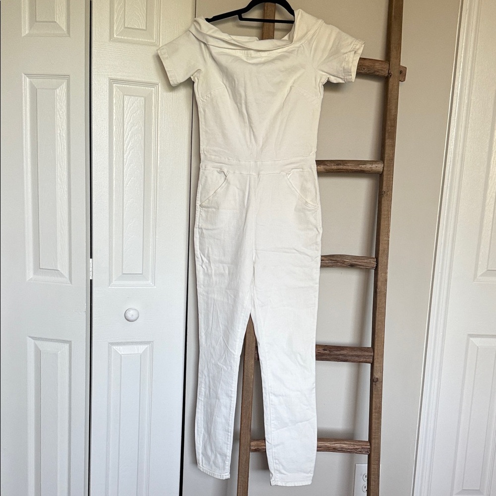 3x1 White Off-Shoulder Cotton Jumpsuit